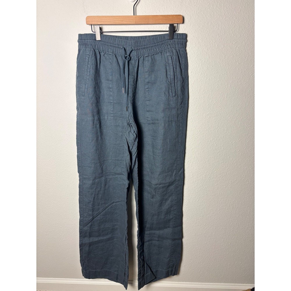 Athleta Retreat Linen High Rise Wide Leg Pant Medium Tall Blue Grey 851038